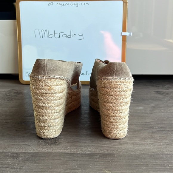 Sigerson Morrison sueded gray leather cork platform wedge slip on peep toe wedge - Picture 5 of 16